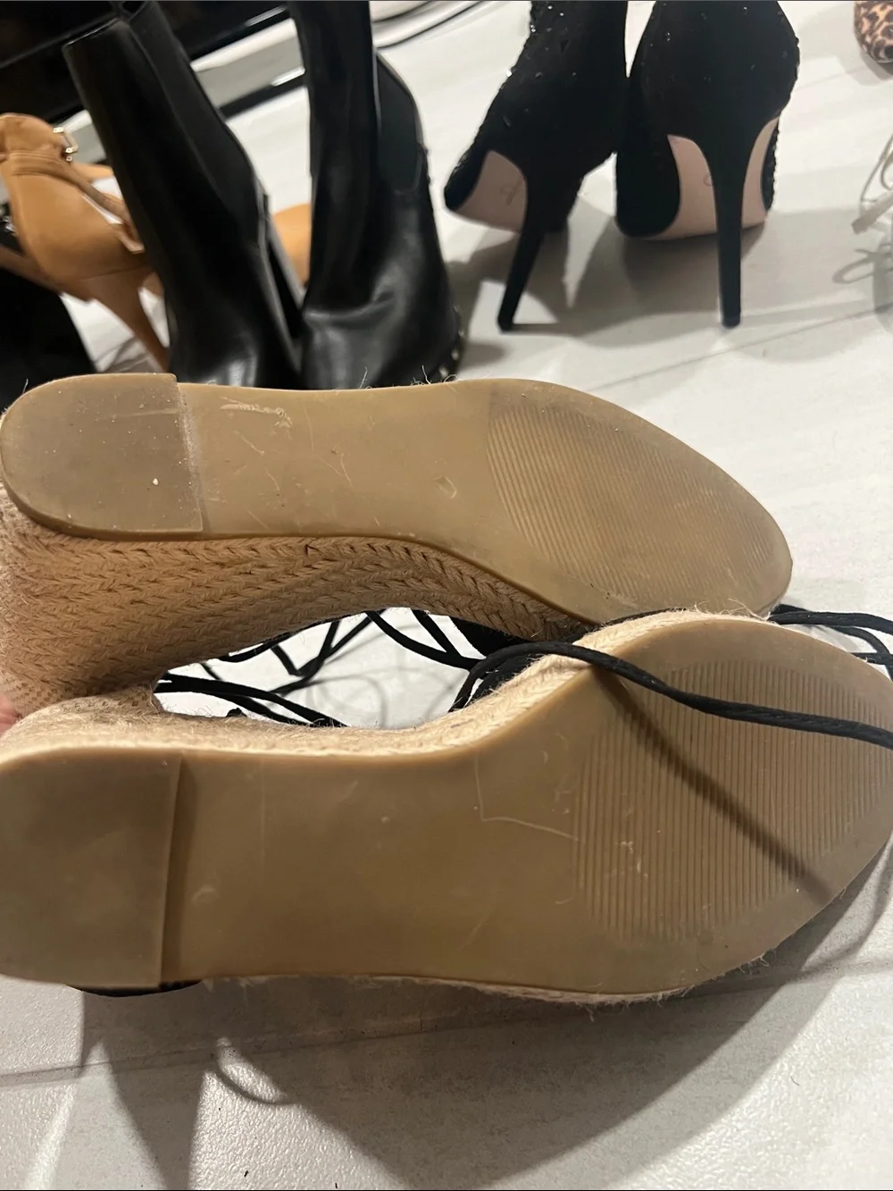 Steve Madden Black Lace-Up Espadrille Wedge Shoes